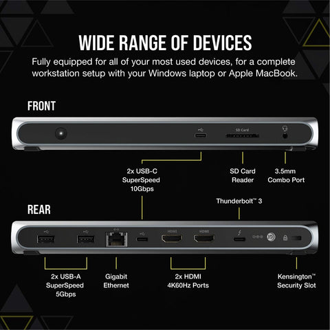 Corsair TBT100 Thunderbolt&#8482; 3 Dock &#8211; 85W charging, Dual 4k 60Hz Supp