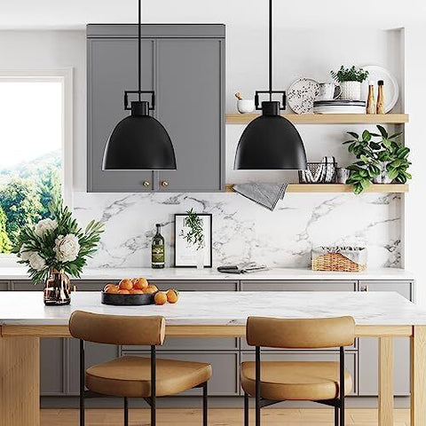 Nathan James Leigh Pendant Lighting, Hanging Ceiling Light Matte Black Metal