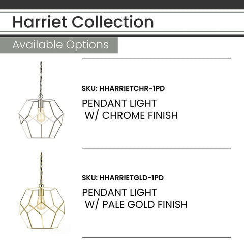 Hanover Harriet Pendant in Pale Gold Hanging Light Fixture for Bedroom, Livin...