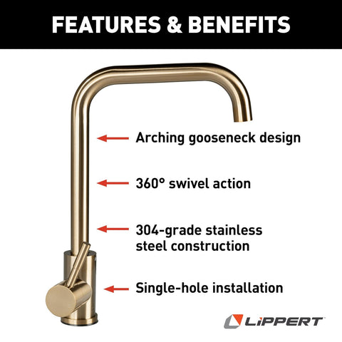 Lippert Flow Max Square Head Gooseneck Kitchen Faucet with 304-Grade Stainles...