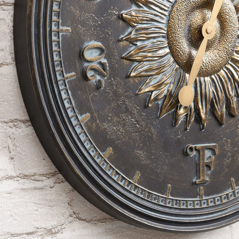 FirsTime & Co. Verdigris Calisto Sunflower Outdoor Wall Clock and Thermometer...