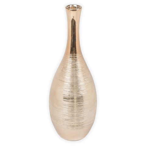 Bowling Pin Style Gold Spun 16 Inch Glossy Ceramic Vase