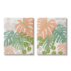 Stupell Industries Tropical Monstera Palm Leaves Green Orange, Design by June...