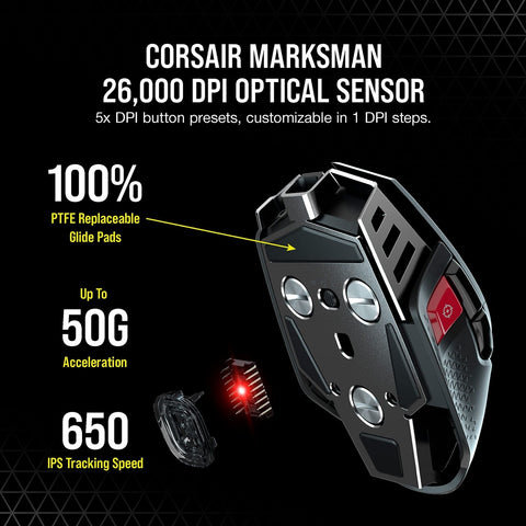 Corsair M65 RGB Ultra Wireless, Tunable FPS Wireless Gaming Mouse, Black