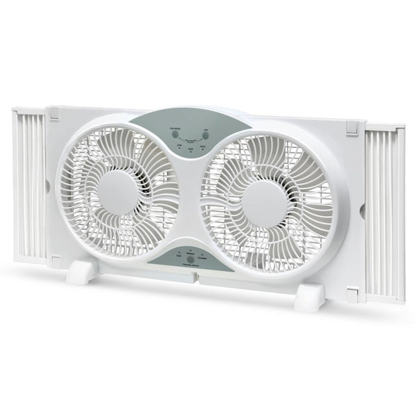 WNF9RW 9" Reversible 3-Speed Twin Window Fan with Remote, White, Extendable 2...