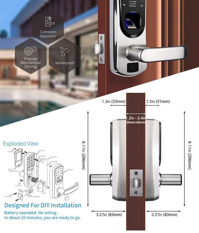 V8 Keyless Entry Smart Door Lock,Fingerprint Stainless Steel Touchscreen with...