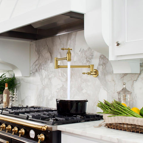 ARCORA Pot Filler Faucet, Traditional Brushed Gold Pot Filler Wall Mount Comm...