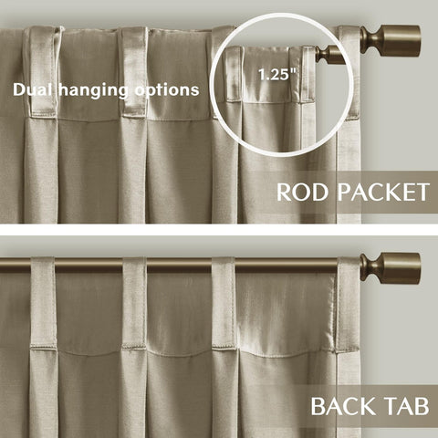Satin Window Curtain Single Piece Luxurious Curtain for Living Room Window, L...