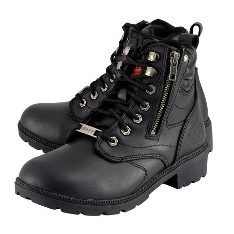 Milwaukee Leather MBL9320W Women's Black Premium Leather Wide-Width Lace-Up M...