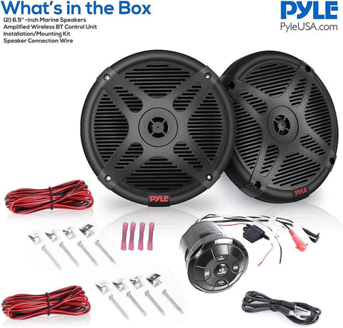 Pyle 6.5'' Dual Marine Speakers Kit - Waterproof-Rated w/Amplified Bluetooth ...