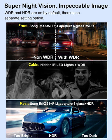 Dash Cam Camera For Cars Dashcam - Lehwey 3 Channel 4k 2160P+1440P+1080P Dash...