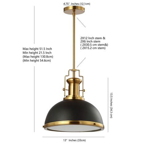 JONATHAN Y JYL9536A Homer 13" 1-Light Modern Industrial Iron LED Dome Pendant...