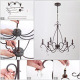 LALUZ Farmhouse Chandelier, 6-Light Rustic Dining Room Chandeliers Light Fixt...