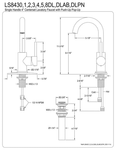 Kingston Brass LS8433DL Concord Bathroom Faucet, Brushed Brass, 5.88 x 5.13 x...