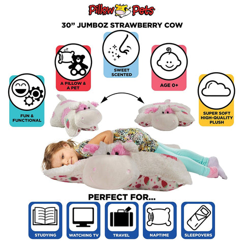 Pillow Pets 30&#8221; Jumboz Sweet Scented Strawberry Milkshake Cow Stuffed Anim