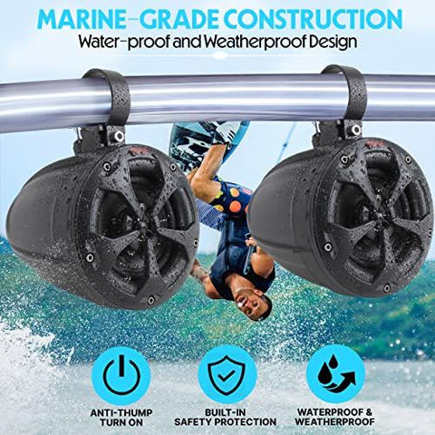 Pyle 2-Way Dual Bluetooth Off-Road Speakers - 4 Inch 800W Marine Black