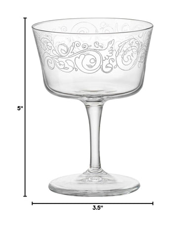 Bormioli Rocco Bartender Novecento 7.5 oz. Fizz Cocktail Glass, Set of 6, Lib...