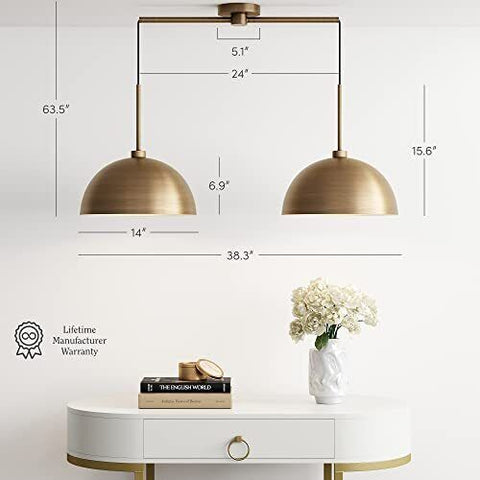 Nathan James Percy Modern 2-Light Pendant Island Light 1, Vintage Brass