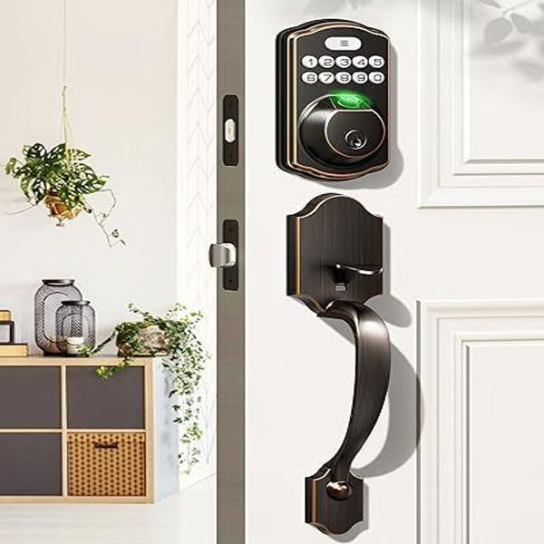 Veise Fingerprint Door Lock Set, Keyless Entry Front Oil Rubbed Bronze