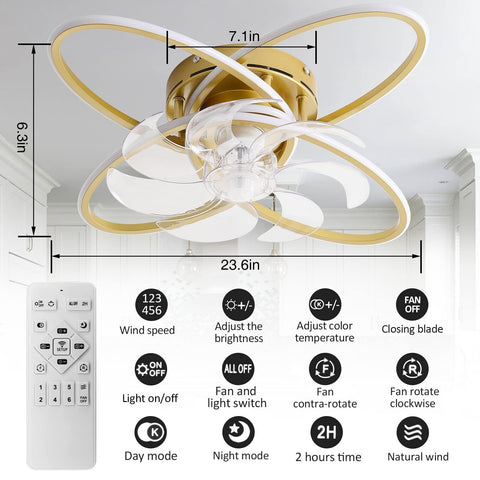 WWahuayuan Modern Ceiling Fan with Lights Remote Control, 23.6 inches, Gold