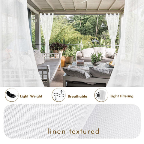 HolidayIdeas 8 Panels Outdoor Curtains for Patio-Linen Semi White Sheer Curta...