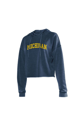 chicka-d Women's Burnout Cropped Hoodie Michigan Wolverines Small Ink