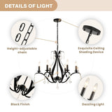Black Chandelier 24" Dia, 6-Light Modern Farmhouse Chandelier with K9 Crystal...