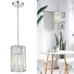 Polished Chrome Crystal Pendant Light, Modern Hanging Light Fixture, Mini Cha...