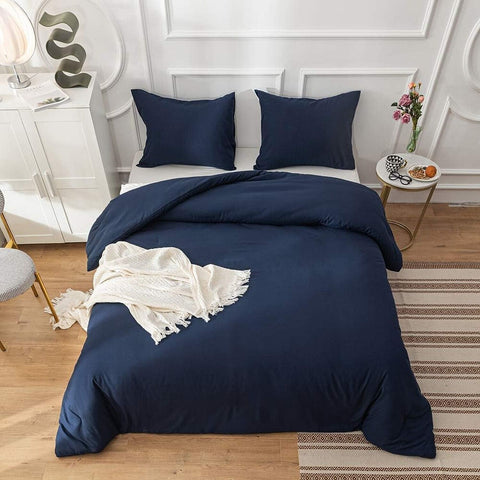 Houseri Navy Blue Comforter Set King Size Dark Blue Bedding King Comforter Se...