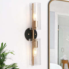 Uolfin Black Gold Wall Sconce Lighting, Mid-Century Modern 2-Light Bathroom V...