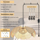 Plug in Pendant Light Rattan Hanging Lamp with Dimmable Switch,15ft Hemp Rope...