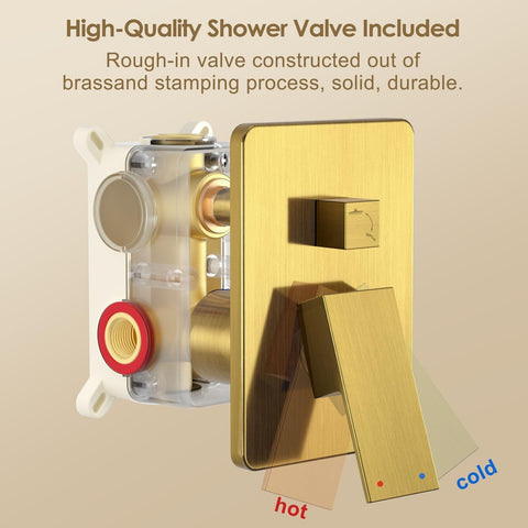 Ceiling Mount Shower Faucet Set, Gold Shower System with 10-Inch Rain Shower ...