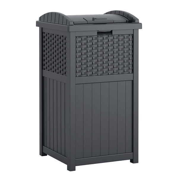 Suncast 33 Gallon Resin Outdoor Hideaway Patio Trash Can, Cyberspace Grey