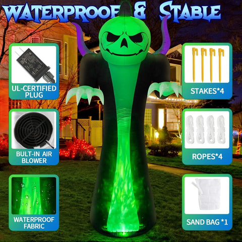 12FT Halloween Inflatables Decoration Outdoor Giant Pumpkin Reaper Ghost with...