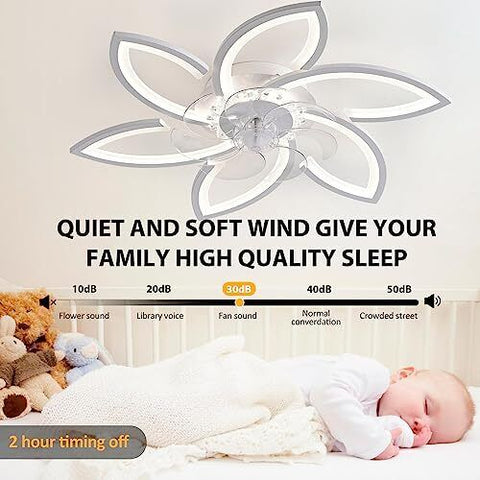 30" Modern Ceiling Fan with Lights Remote 30, White - 6 Flower Petals