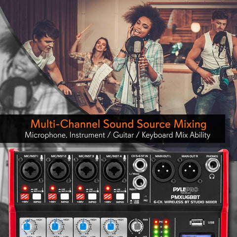 PYLE, Sound 6 Channel Bluetooth Compatible Professional Portable Digital Red