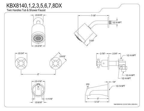 Kingston Brass KBX8140DX Concord Tub and Shower Faucet, Matte Black 7.13 x 13...