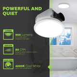 Homewerks 7141-80 Bathroom Fan Integrated LED Light Ceiling Mount Exhaust Ven...