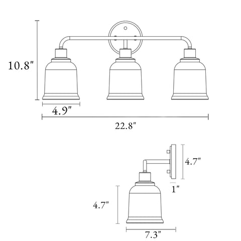 KSANA Gold Bathroom Vanity Light Fixtures with Clear Glass Shade, 3-Light Mod...