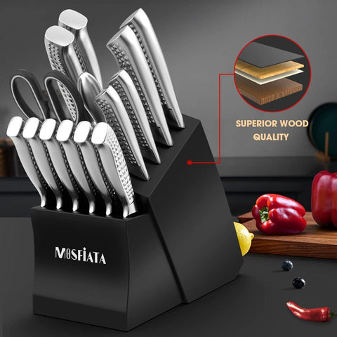 MOSFiATA Kitchen Knife Set, 17 Pcs Japanese Stainless Steel Knife Sets for Ki...