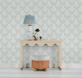 Flourish Block Print Whisper Blue Faux Grasscloth Peel and Stick Wallpaper, S...