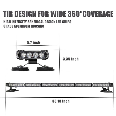 Amber White 38.5" LED Rooftop Strobe Lights Bar, Double Side Flashing Emergen...