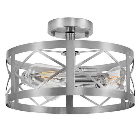 Modern Semi Flush Mount Ceiling Light Brushed Nickel 3-Light Round Lighting F...