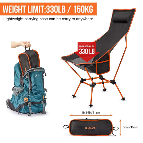 G4Free Lightweight Portable High Back Camp Chair, Folding Chair Lawn Chair He...