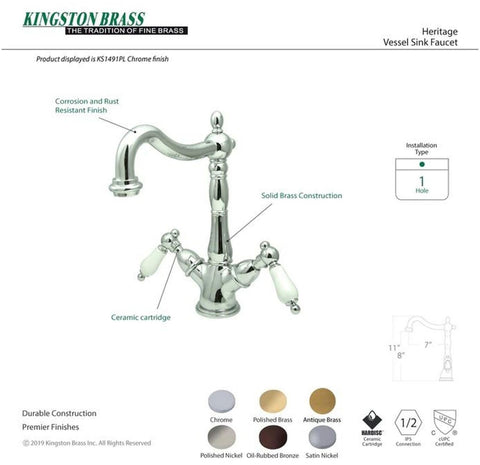 Kingston Brass KS1496PL Heritage Vessel Faucet, 6.31 x 6.44 x 10.69, Polished...