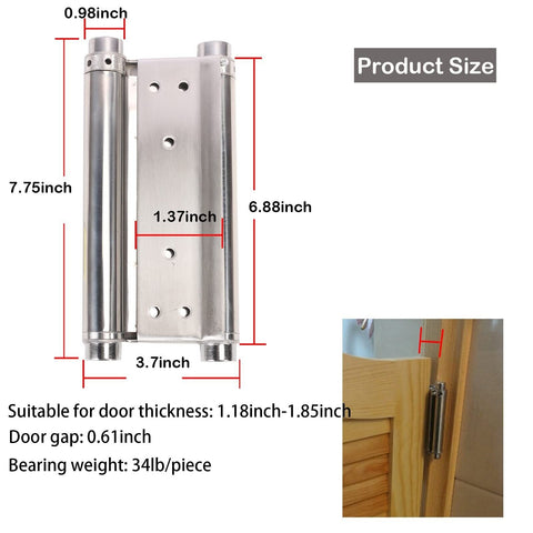 Pair of 8" Heavty Duty Double Action Spring Hinges, Self Closing Door Hinges ...