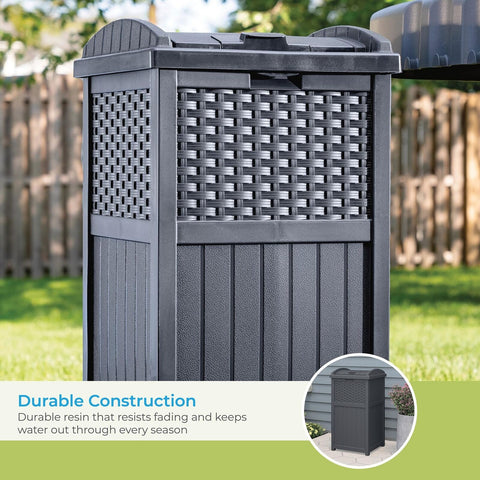 Suncast 33 Gallon Resin Outdoor Hideaway Patio Trash Can, Cyberspace Grey