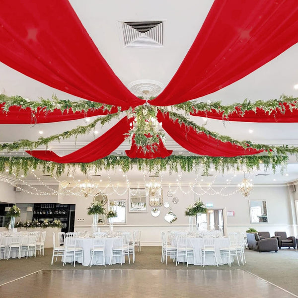 Ceiling Drapes for Weddings Red Sheer Draping Fabric 5x15FT 4 Panels Chiffon ...