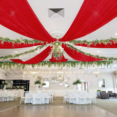 Ceiling Drapes for Weddings Red Sheer Draping Fabric 5x15FT 4 Panels Chiffon ...