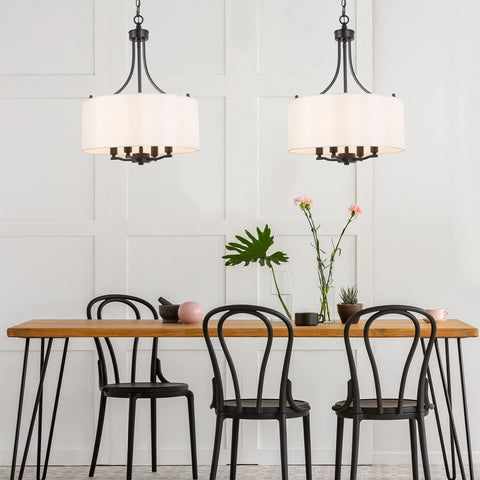 LALUZ Drum Lighting Chandelier, Farmhouse Chandeliers for Dining Room, Kitche...